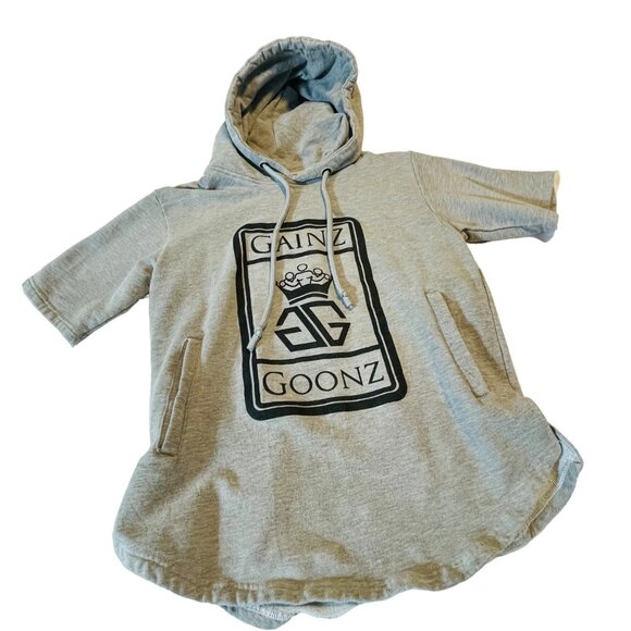 Cainz Goonz Grey Short-Sleeve Hoodie Sweatshirt unisex XS with stretch - Picture 1 of 9